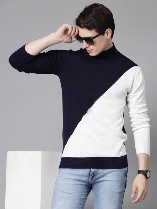Buy Style Quotient Men Navy Blue White Colourblocked Pullover