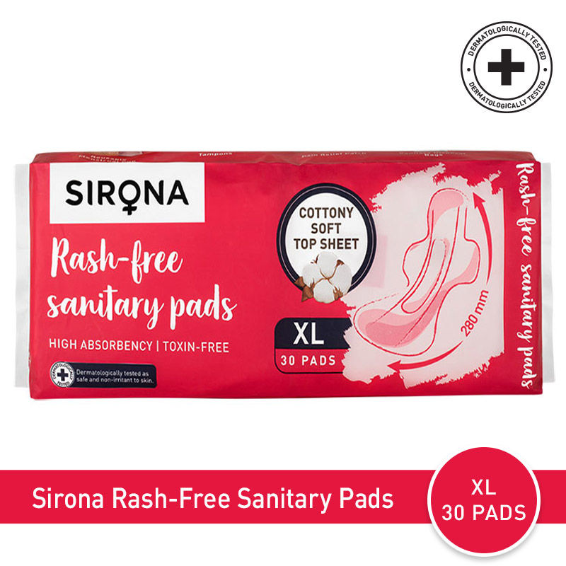 Sirona Cottony Soft Rash Free Sanitary Pads for Women - Pack of 30 (XL  Size)