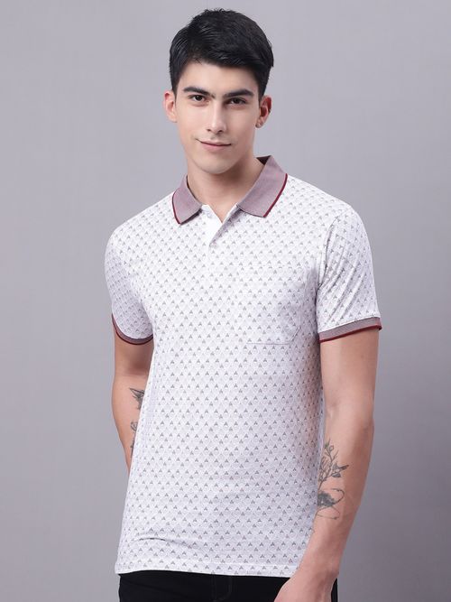 VENITIAN Men Polo Neck Mercerised Cotton Printed T-Shirt with Pocket