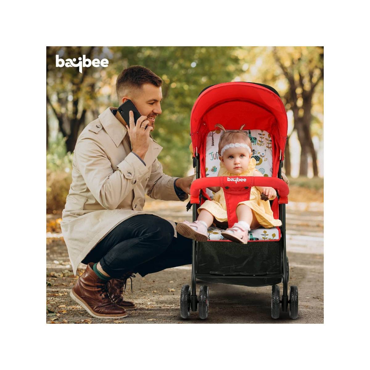 BAYBEE Tiny Baby Stroller Pram Red