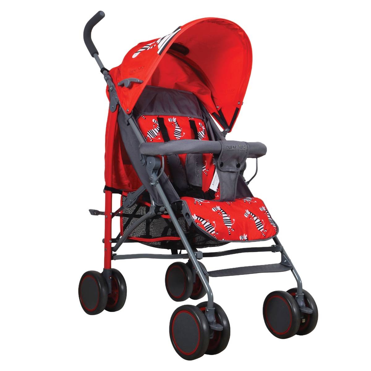 Polka Tots Zebra Stroller Pram For 0 To 3 Years Kids 5 Point Safety Harness Travel Buggy - Red