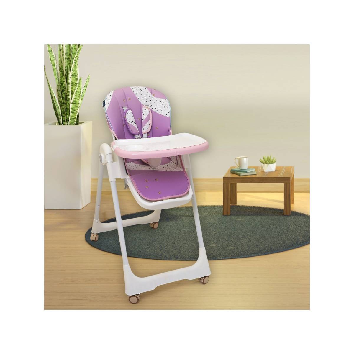 Polka Tots Kids Lavender Portable Baby Dinning Table High Chair with Footrest for Toddler