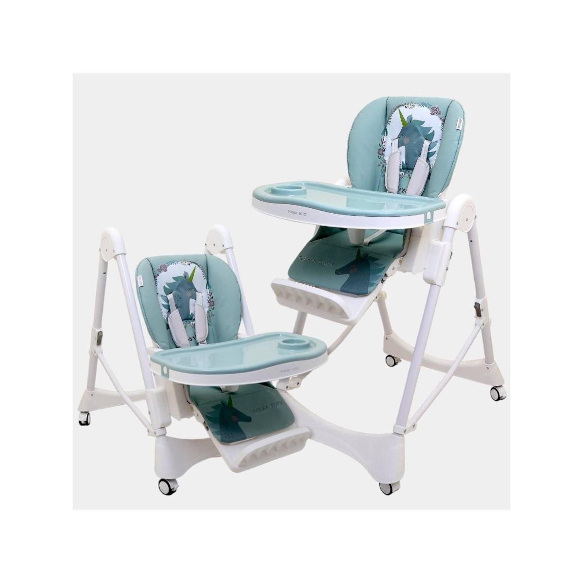 Polka Tots Kids Green Portable Baby Dinning Table High Chair with Footrest