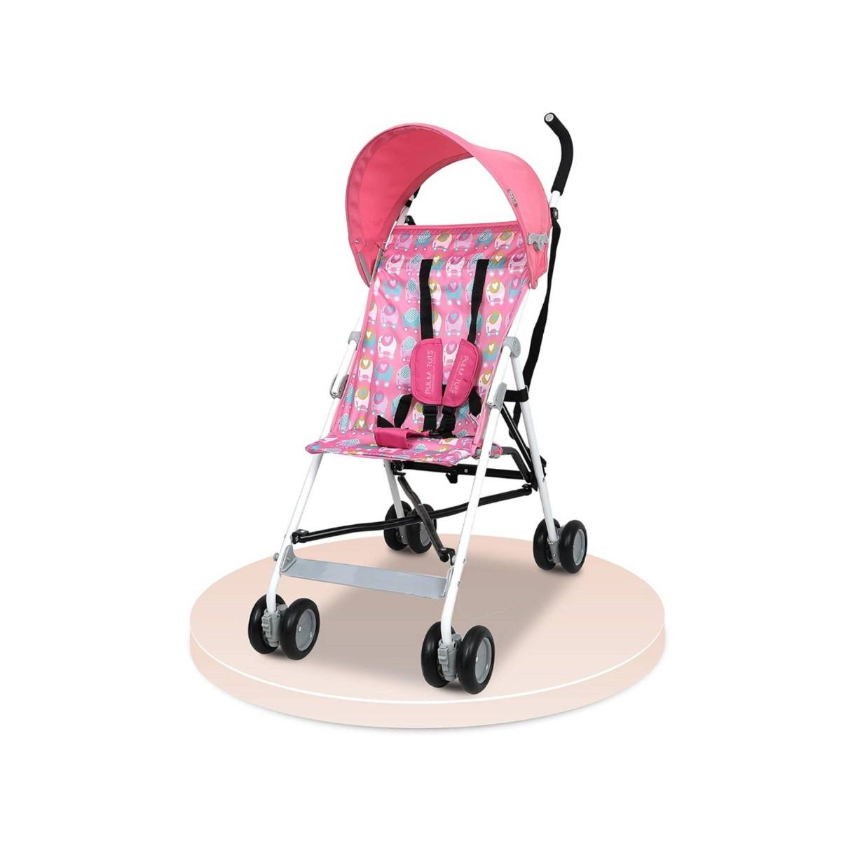 Polka Tots Pink Light Weight Elephant Print Buggy Stroller