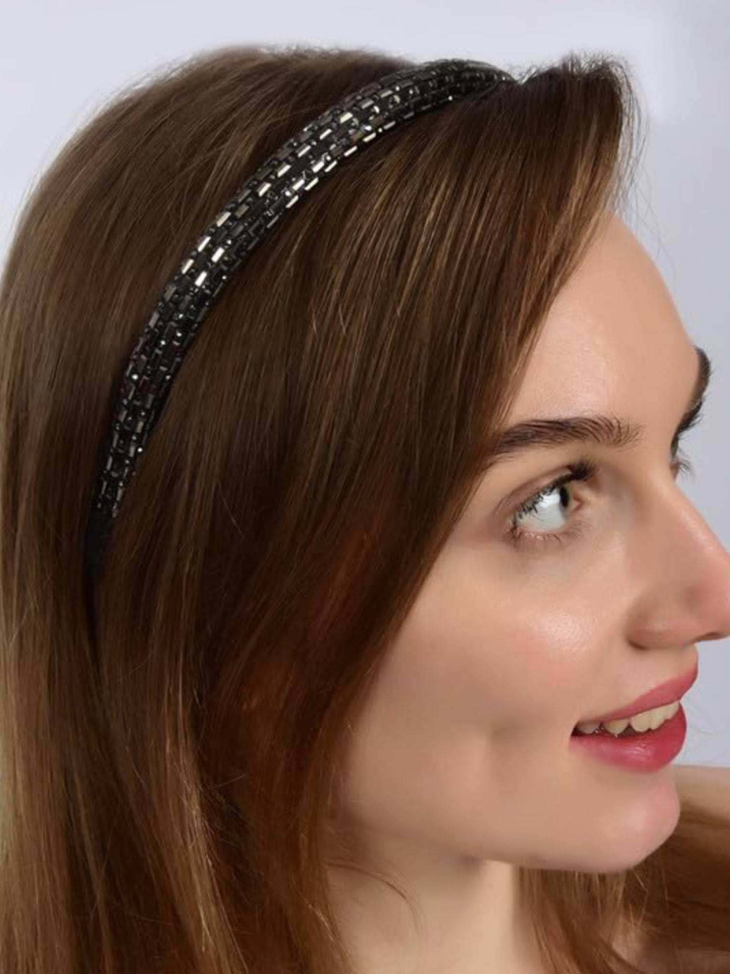 OOMPH Black Crystal Thick Hair Band - Party-Wear