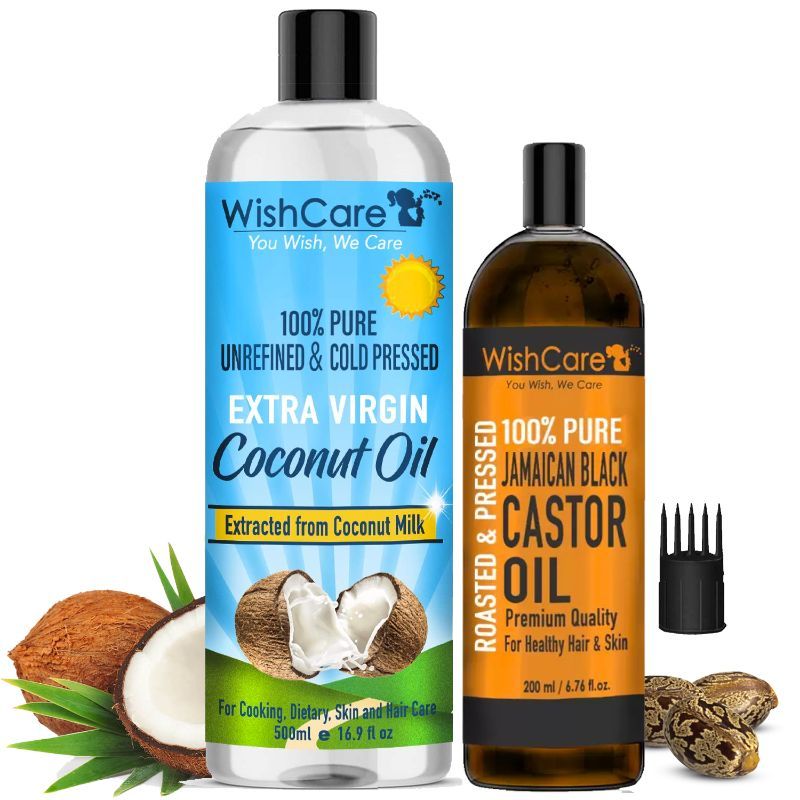 WishCare 100% Pure Cold Pressed Extra Virgin Coconut Oil & Jamaican Black Castor Oil