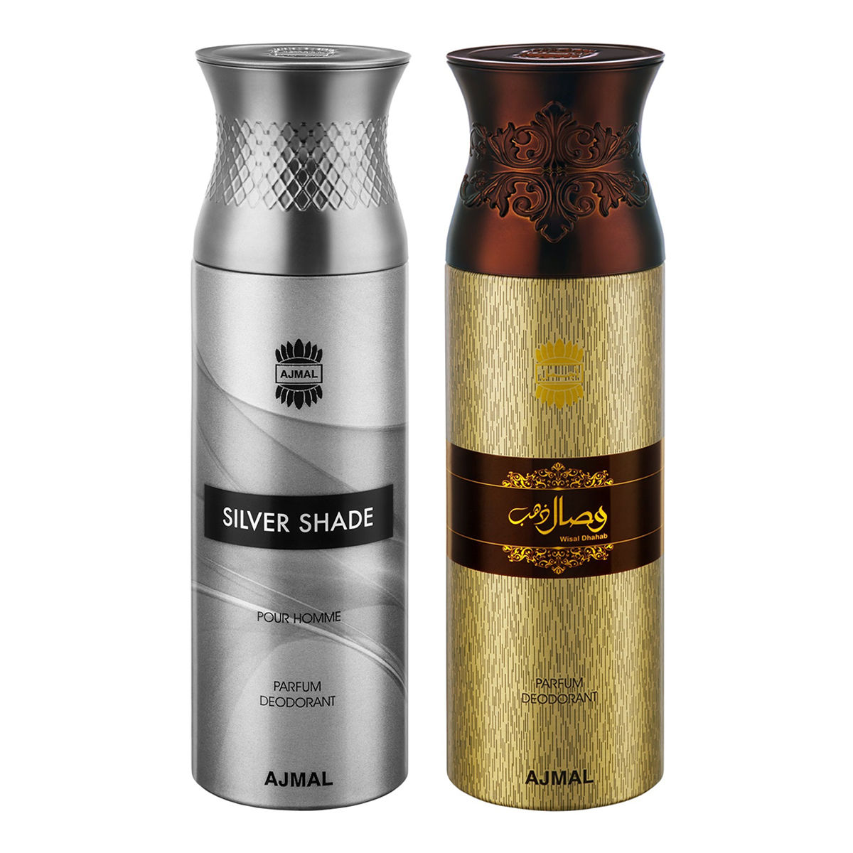 Ajmal Silver Shade & Wisal Dhahab Parfum Deodorant Spray For Men - Pack Of 2