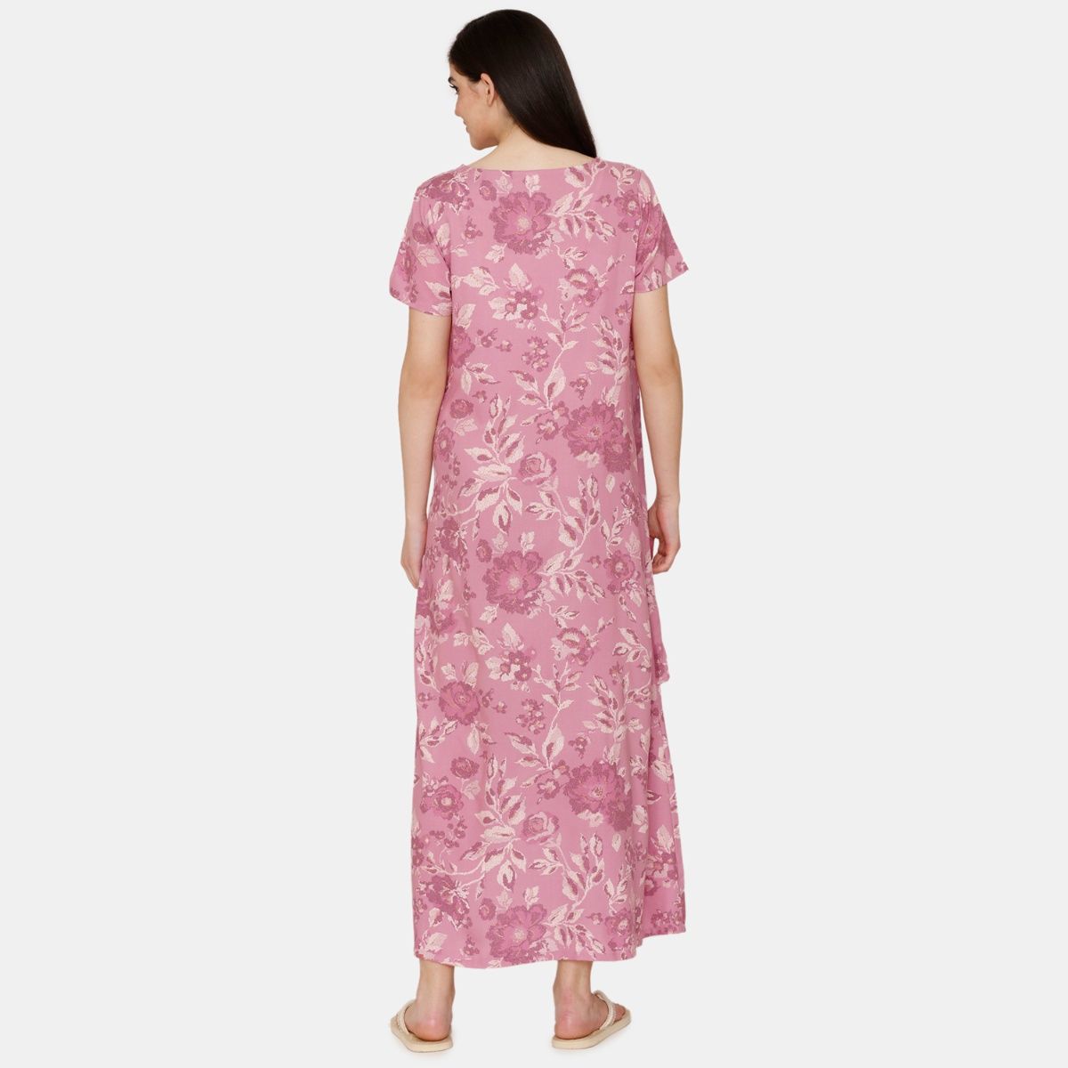 Zivame Coucou Maternity Full Length Lounge Dress With Front Zipper And