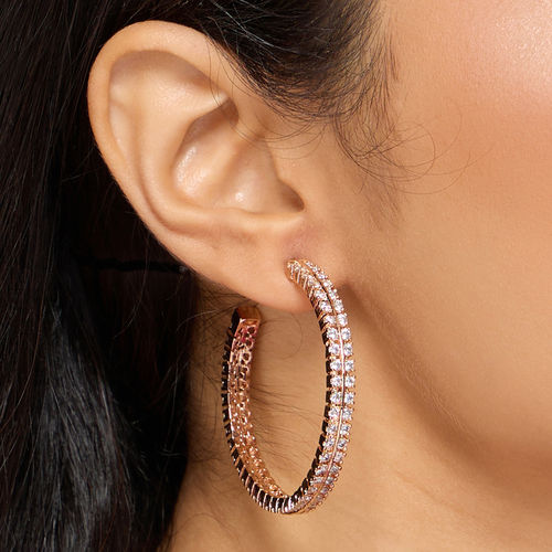 Buy Azai by Nykaa Fashion Rose Gold Diamante Hoop Earrings Online