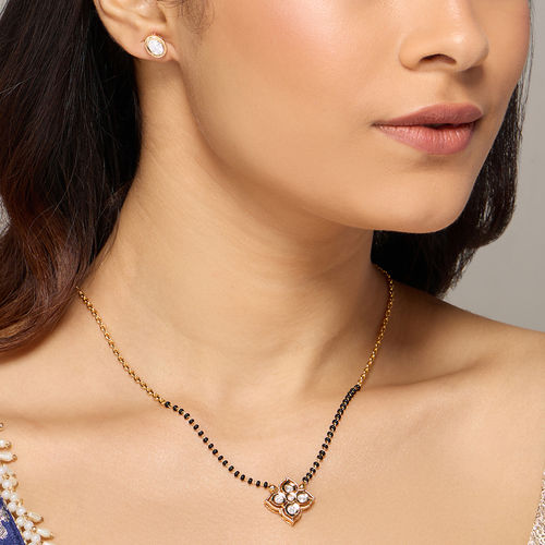 Azai by Nykaa Fashion Black and Gold Mangalsutra Necklace and Stud Earrings  Set of