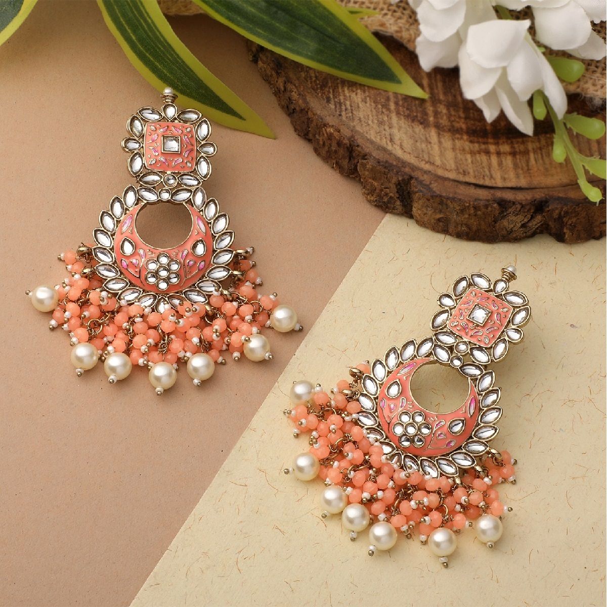 Flipkartcom  Buy THE RAJBAI JEWELS TRADITIONAL ETHNIC CASUAL FANCY PEACH  COLOR EARRINGS Beads Alloy Jhumki Earring Online at Best Prices in India