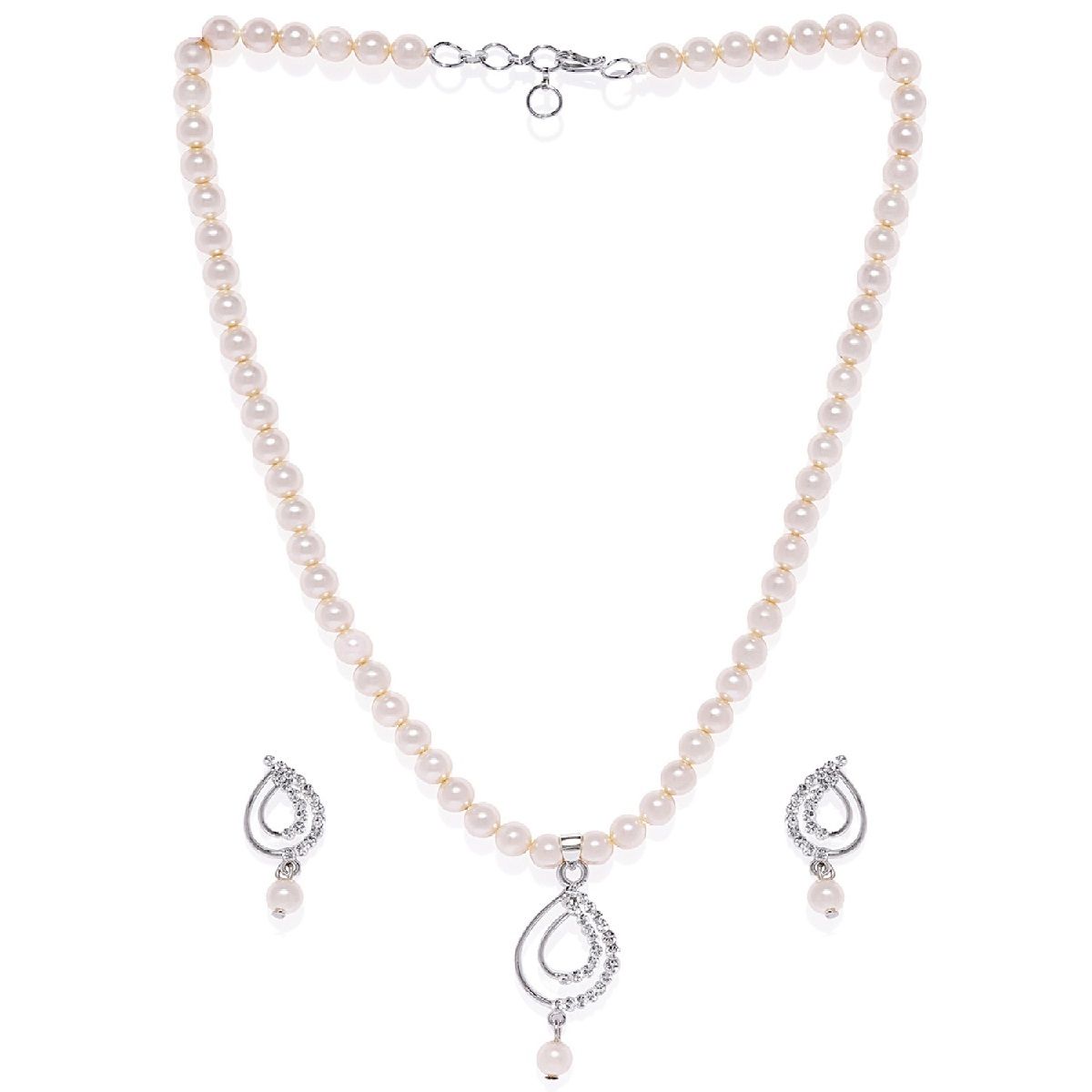 Bronze Swarovski crystal pearl chain necklace earrings set at ₹1750 | Azilaa