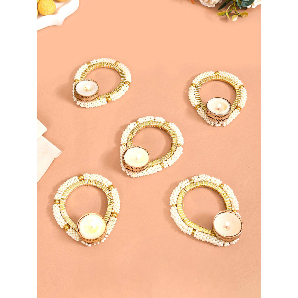 Nestasia White Pearl Clustered Tea Light Holders (Set Of 5)