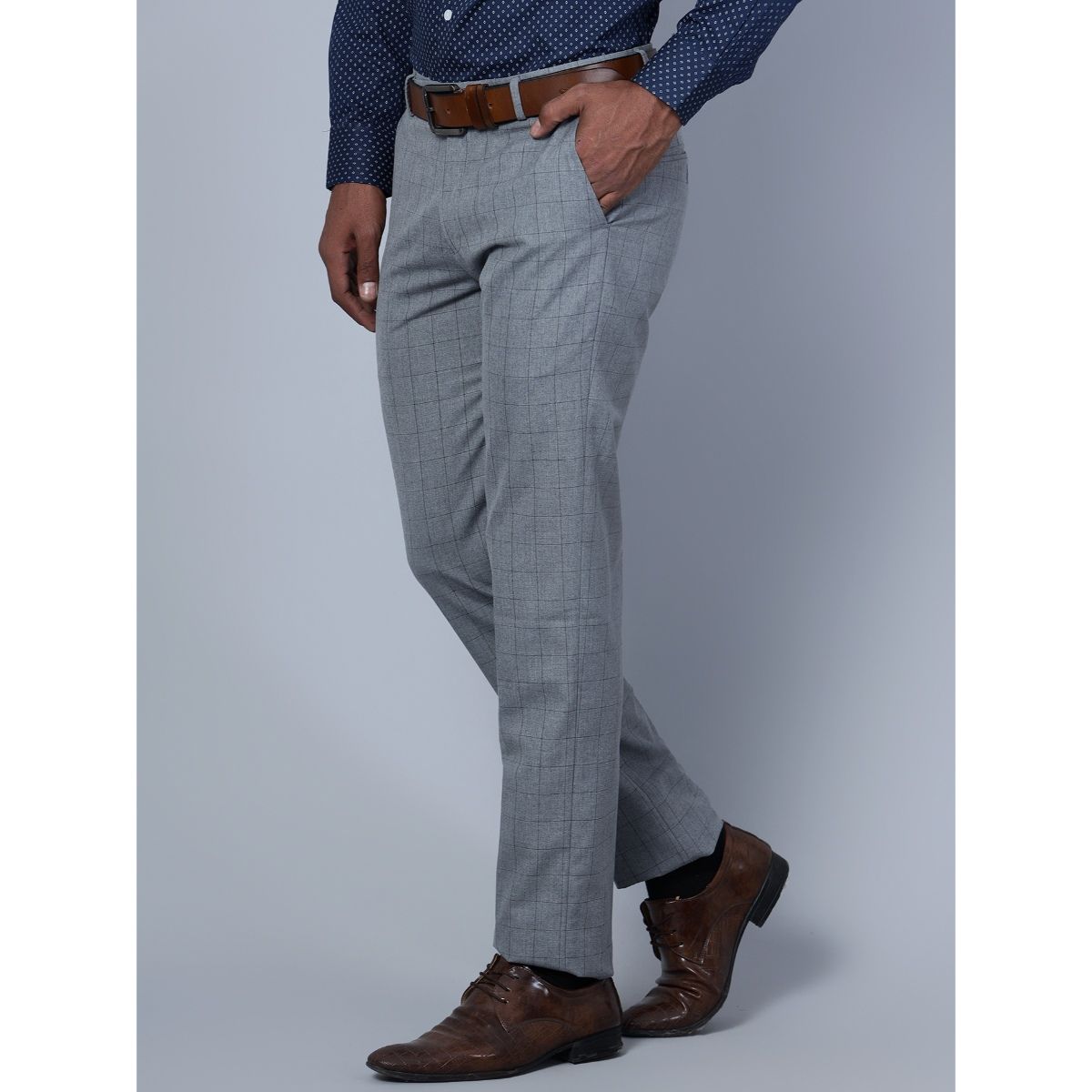 Buy Peter England Men Navy Solid Slim Fit Formal Trousers online