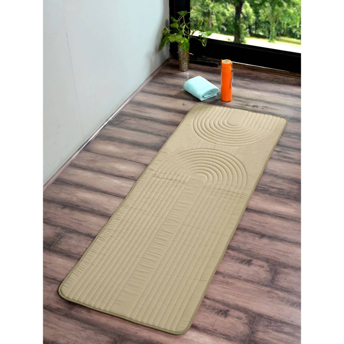 Saral Home Easy Living Khaki Oval Micro Yoga Mat (2.5x5 feet)