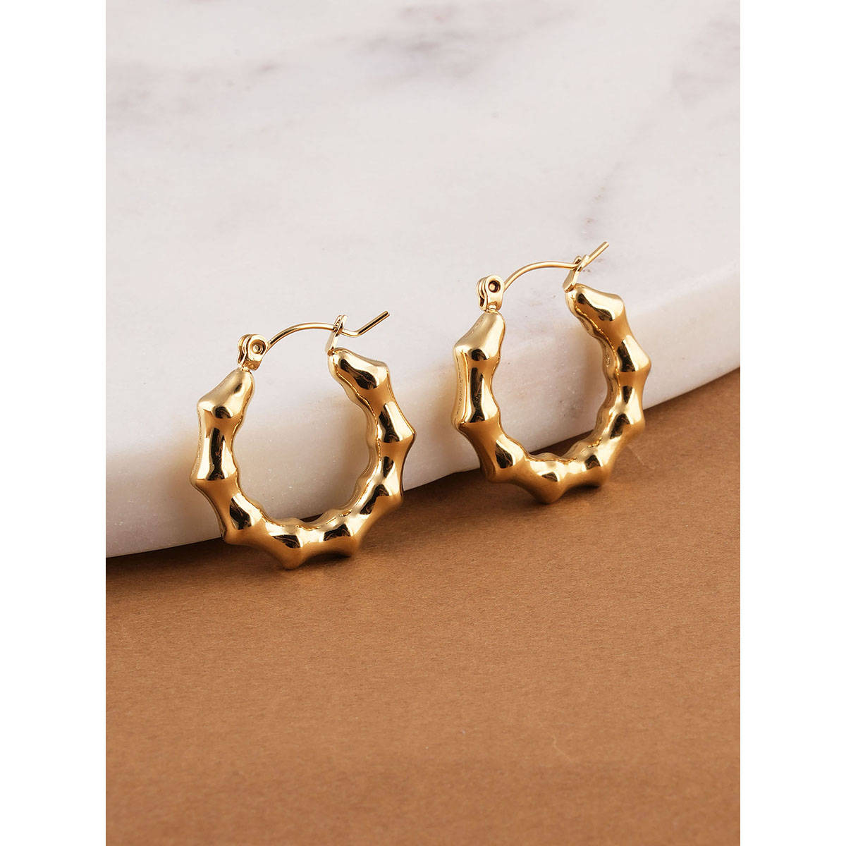 Palmonas Womens Waterproof and Anti Tarnish Bamboo Statement Hoop Earrings