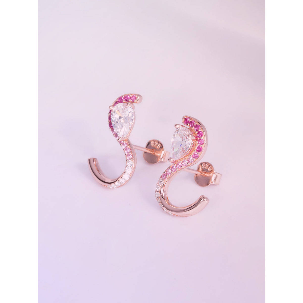 Palmonas Womens 925 Sterling Silver Crimson Swan 925 Rose Gold Stud Earrings