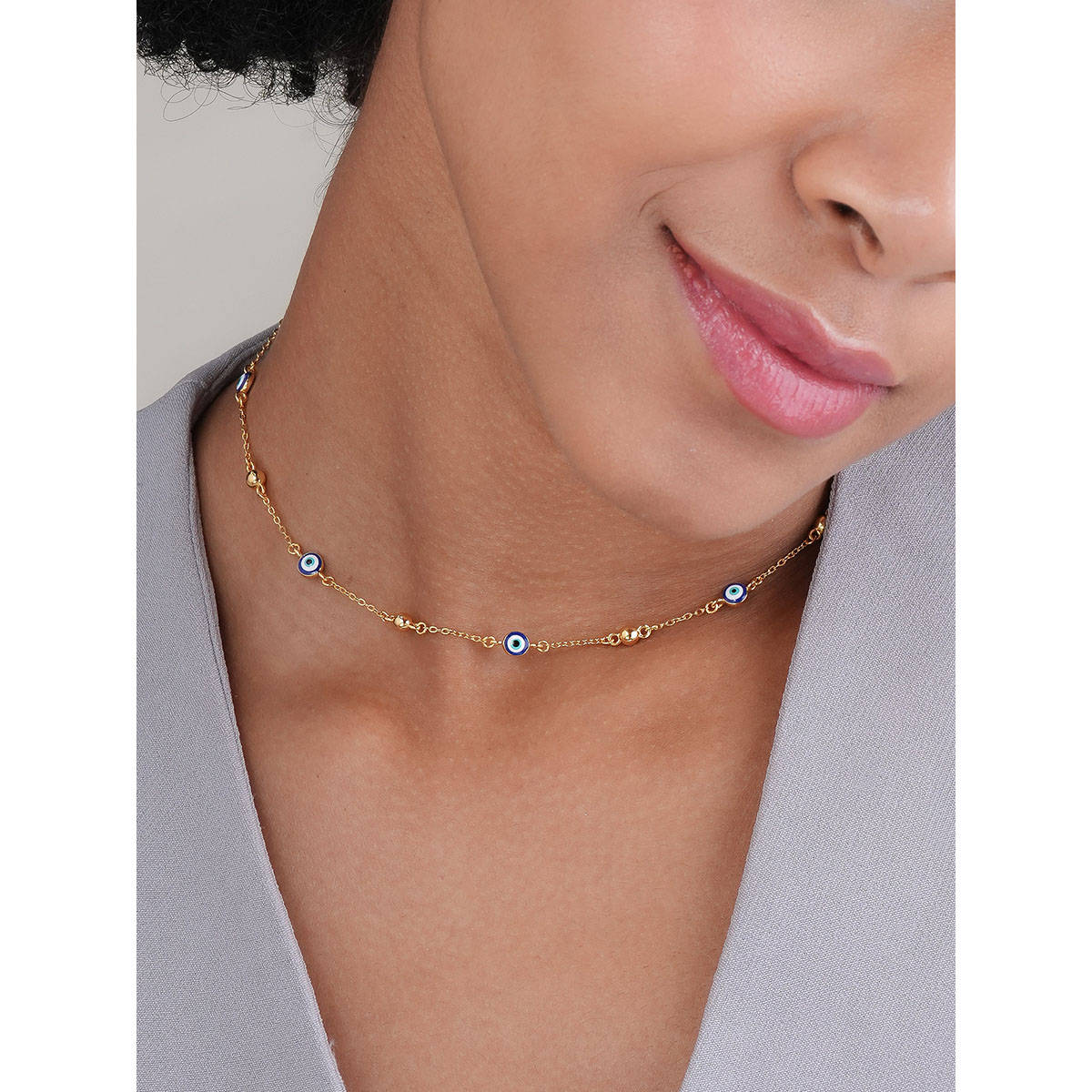 Palmonas Womens 925 Sterling Silver Evil Eye Metal Balls Station Necklace