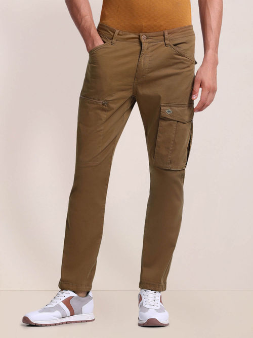 Buy POLO Brown Straight Fit Solid Cargo Pants Online