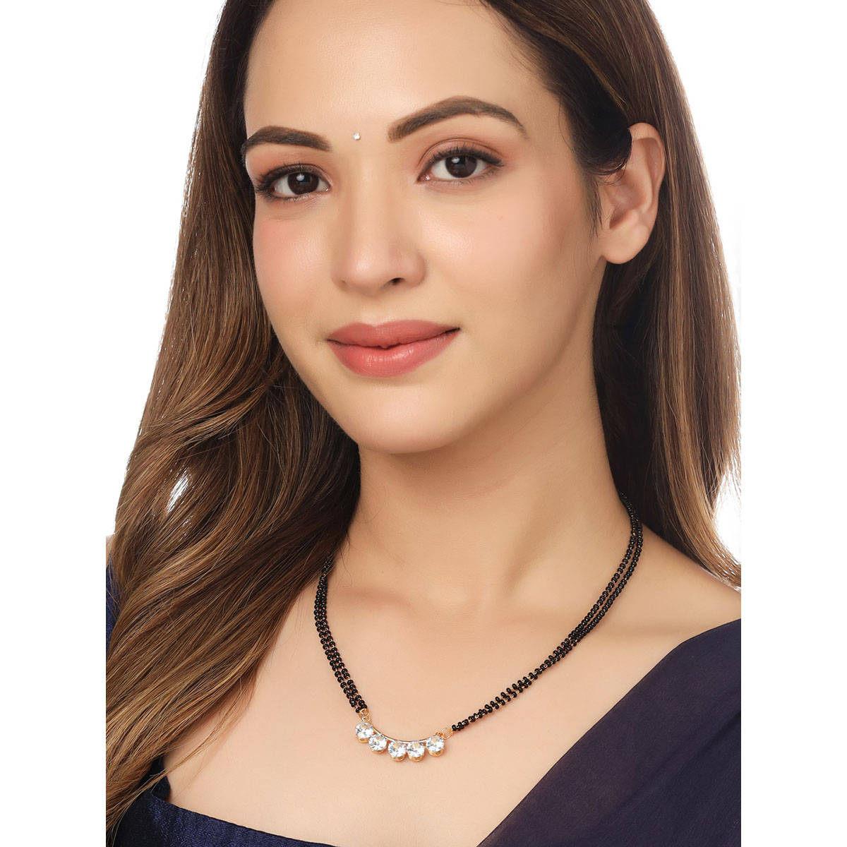 NVR Women Ethnic Gold Plated Beaded Mangalsutra with Ad Stone