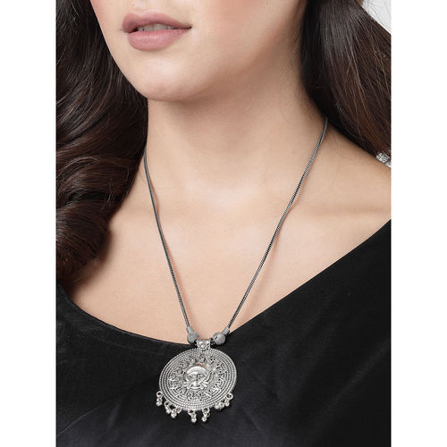 NVR Womens Elegant Silver Oxidised Brass Necklace