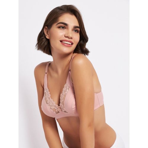 Buy Non-Padded Non-Wired Demi Cup Plunge Bra in Peach - Lace Online India,  Best Prices, COD - Clovia - BR2154P16