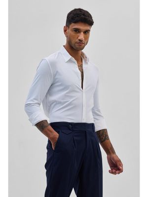 Snitch White Stretchable Pique Shirt