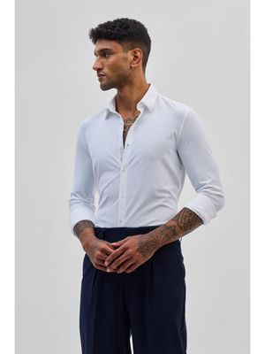 Snitch White Stretchable Pique Shirt