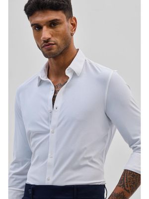 Snitch White Stretchable Pique Shirt