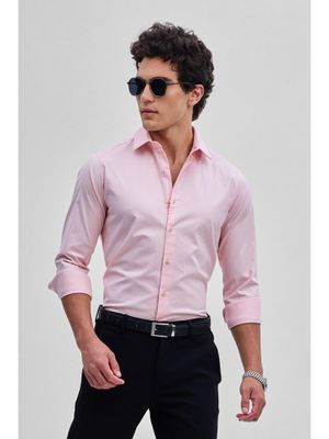 Snitch Light Pink Stretchable Slim Fit Shirt