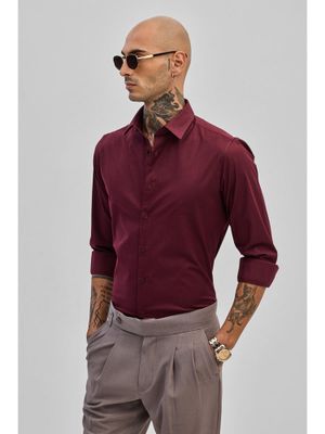 Snitch Maroon Stretchable Slim Fit Shirt