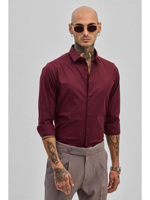 Snitch Maroon Stretchable Slim Fit Shirt