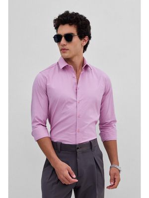 Snitch Pink Stretchable Slim Fit Shirt