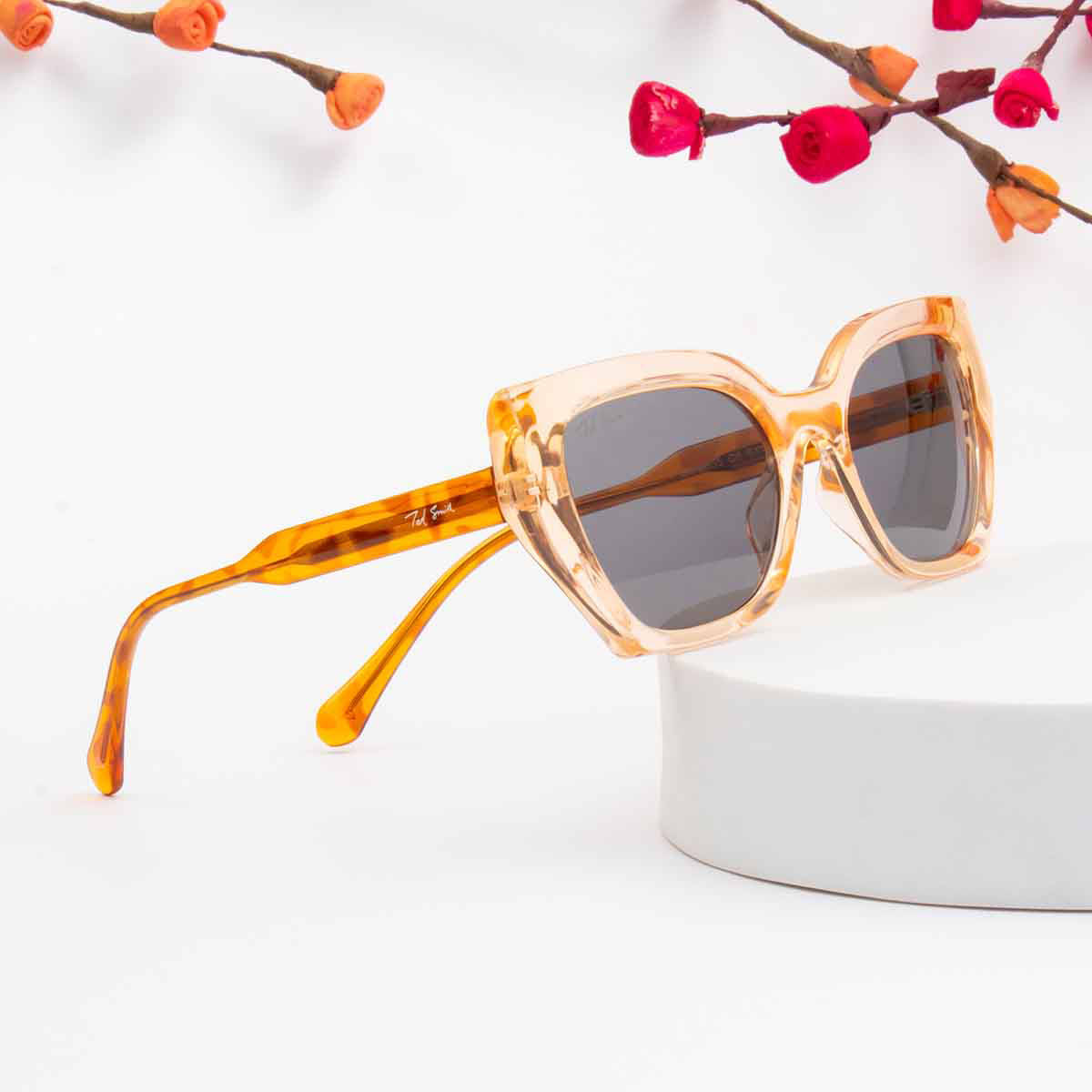 TED SMITH Women Grey Lens Cat Eye Full Rim Sunglasses (51)