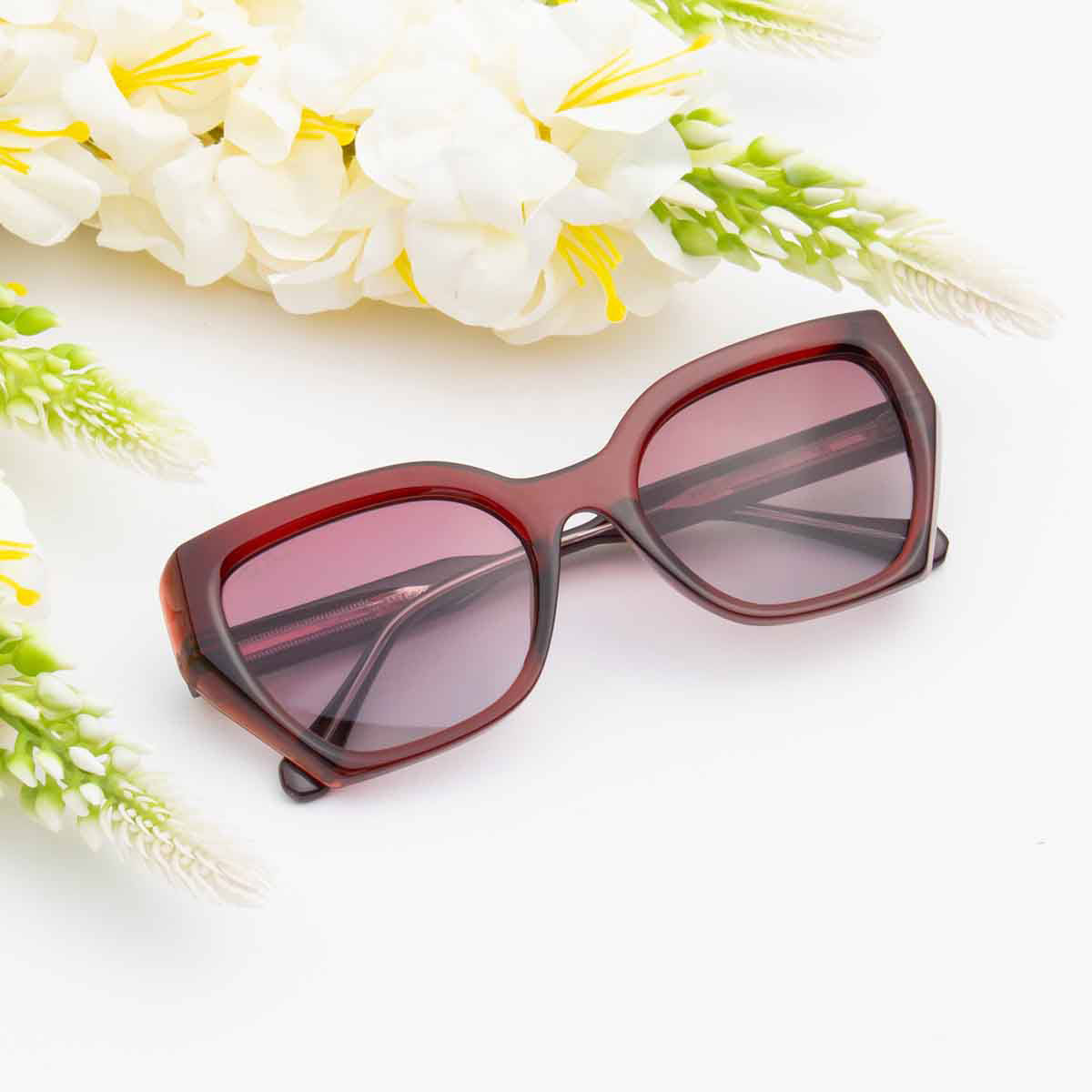 TED SMITH Women Red Lens Cat Eye Full Rim Sunglasses (51)