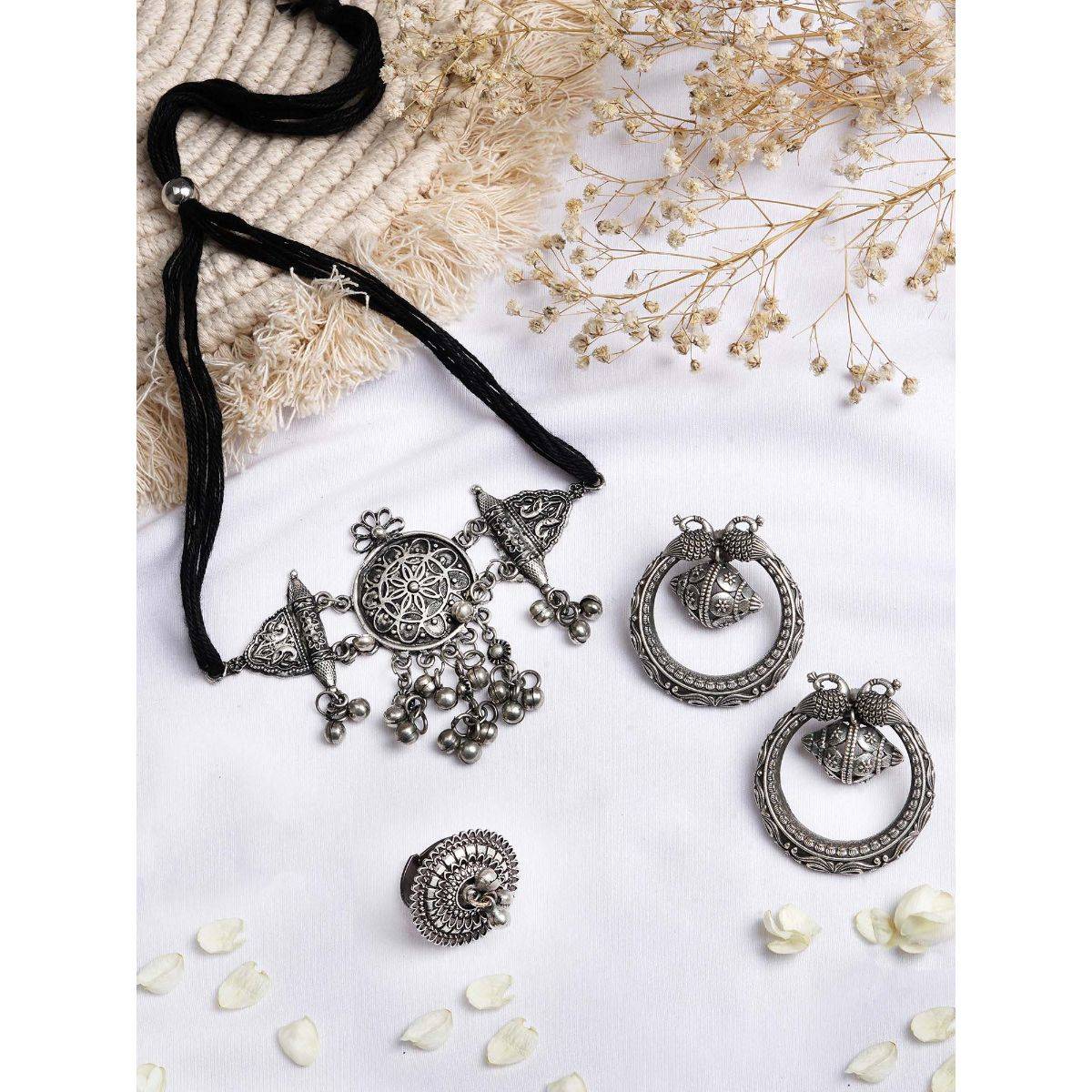 Teejh Aloka Silver Oxidised Jewelry Gift Set
