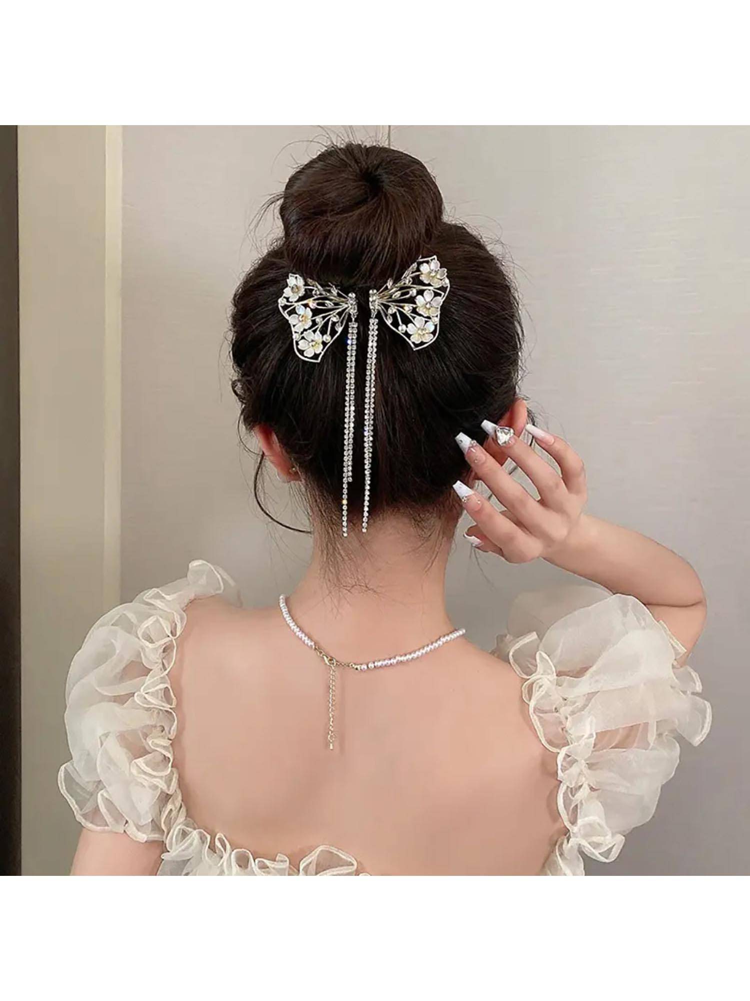 ESTAILO FASHION Women Fashion Crystal Butterfly Tassel Hair Clip