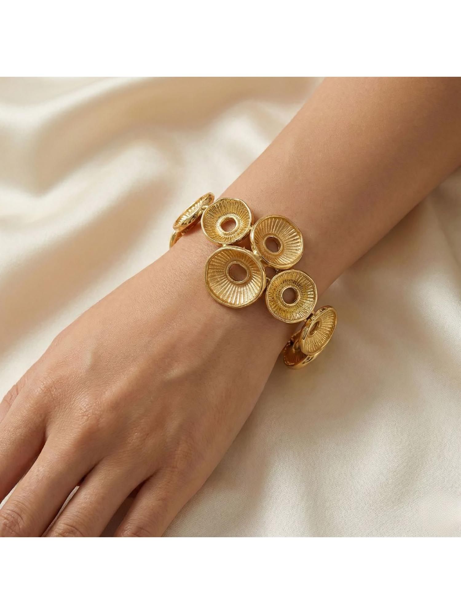Buy MAASHA Women Gold-Toned Textured Circular Link Bracelet Online