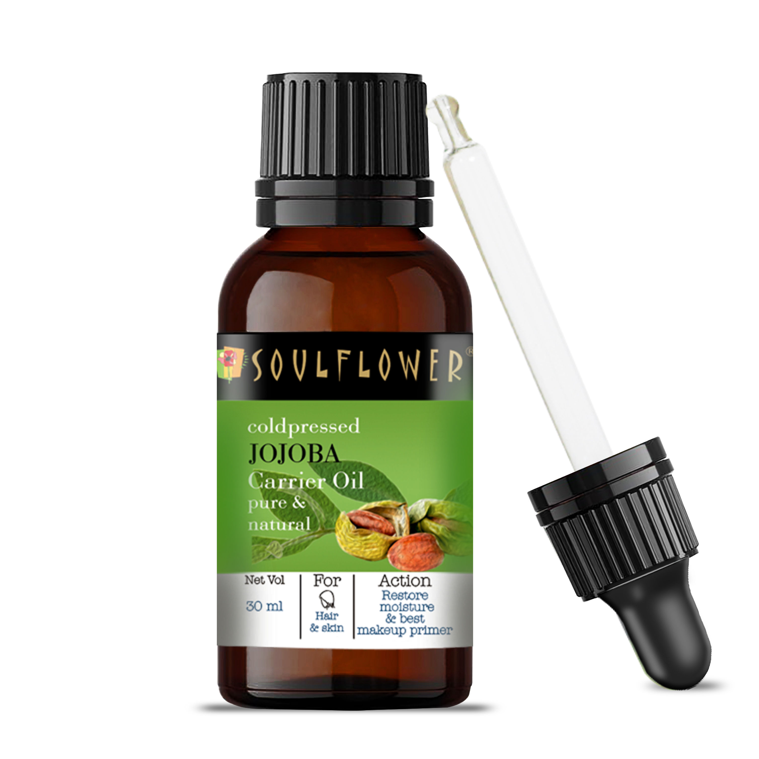 Soulflower Organic Virgin Jojoba Carrier Hair Oil, Skincare, Face & Body, Cold-Pressed