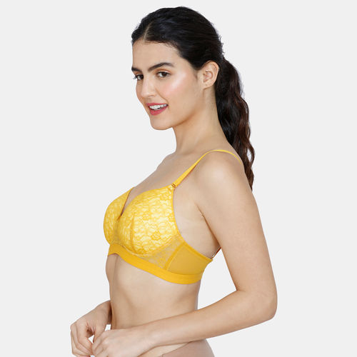 Buy Zivame Vintage Lace Padded Wired 3/4th Coverage Lace Bra - Golden Yellow  at Rs.525 online