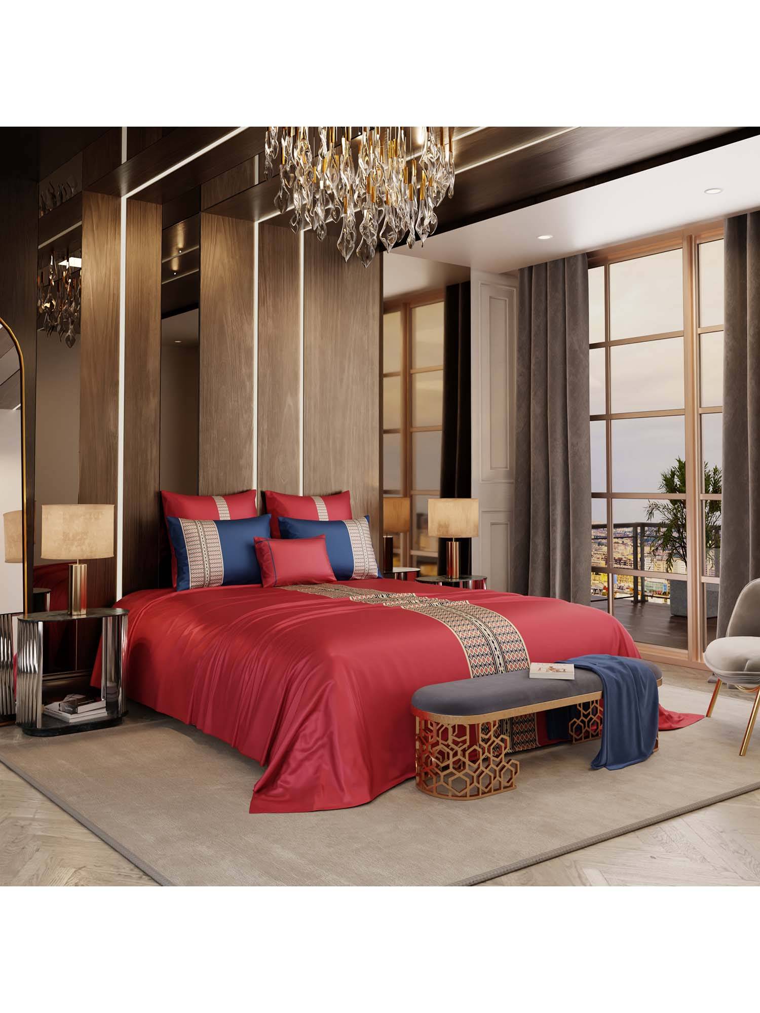 Stoa Paris Red Crimson King Bedsheet with 4 Pillow Covers & Cushions