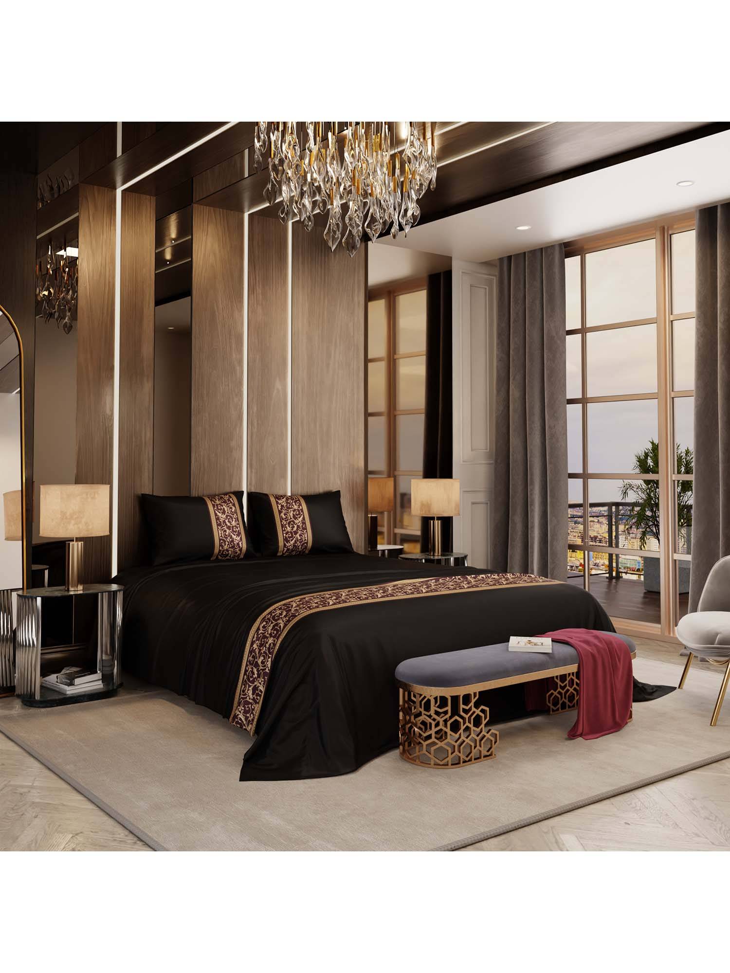 Stoa Paris Versailles Collection Sateen Vista Grandeur Super King Bedsheet With 2 Pillow Covers
