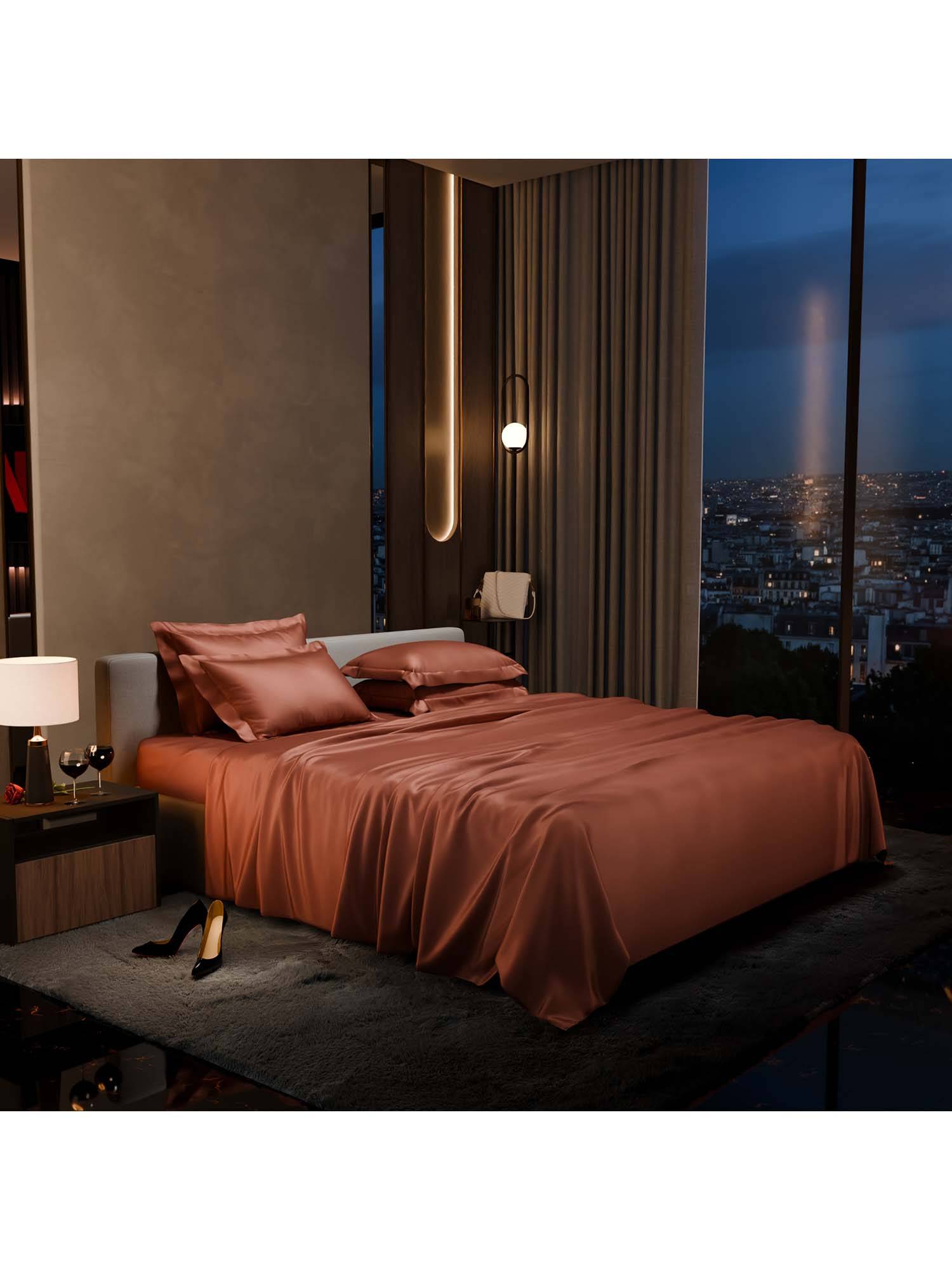 Stoa Paris Super Super King Size Bedsheet with 4 Pillow Covers, Date Night - Melted Caramel