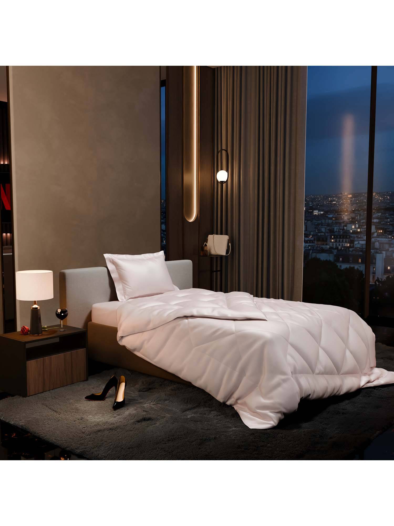 Stoa Paris Date Night Blushing Pink Bed In A Bag Single Bedsheet, Comforter with 1 Pillow Cover