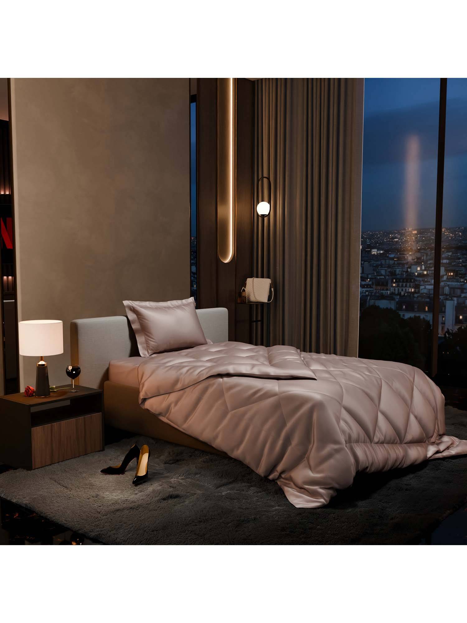 Stoa Paris Date Night Champagne Bed In A Bag Single Bedsheet, Comforter with 1 Pillow Cover