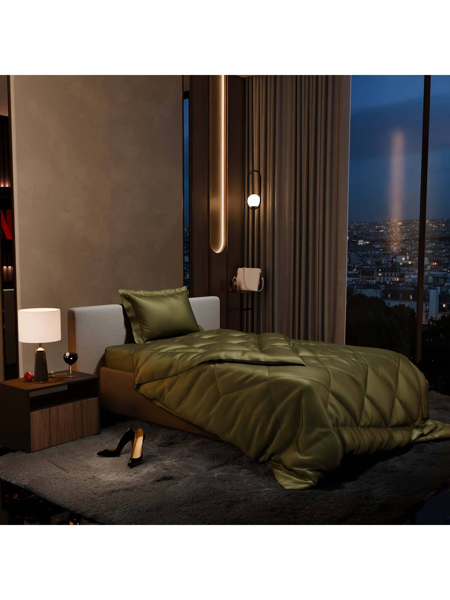 Stoa Paris Date Night Olive Oasis Bed In A Bag Single Bedsheet, Comforter with 1 Pillow Cover