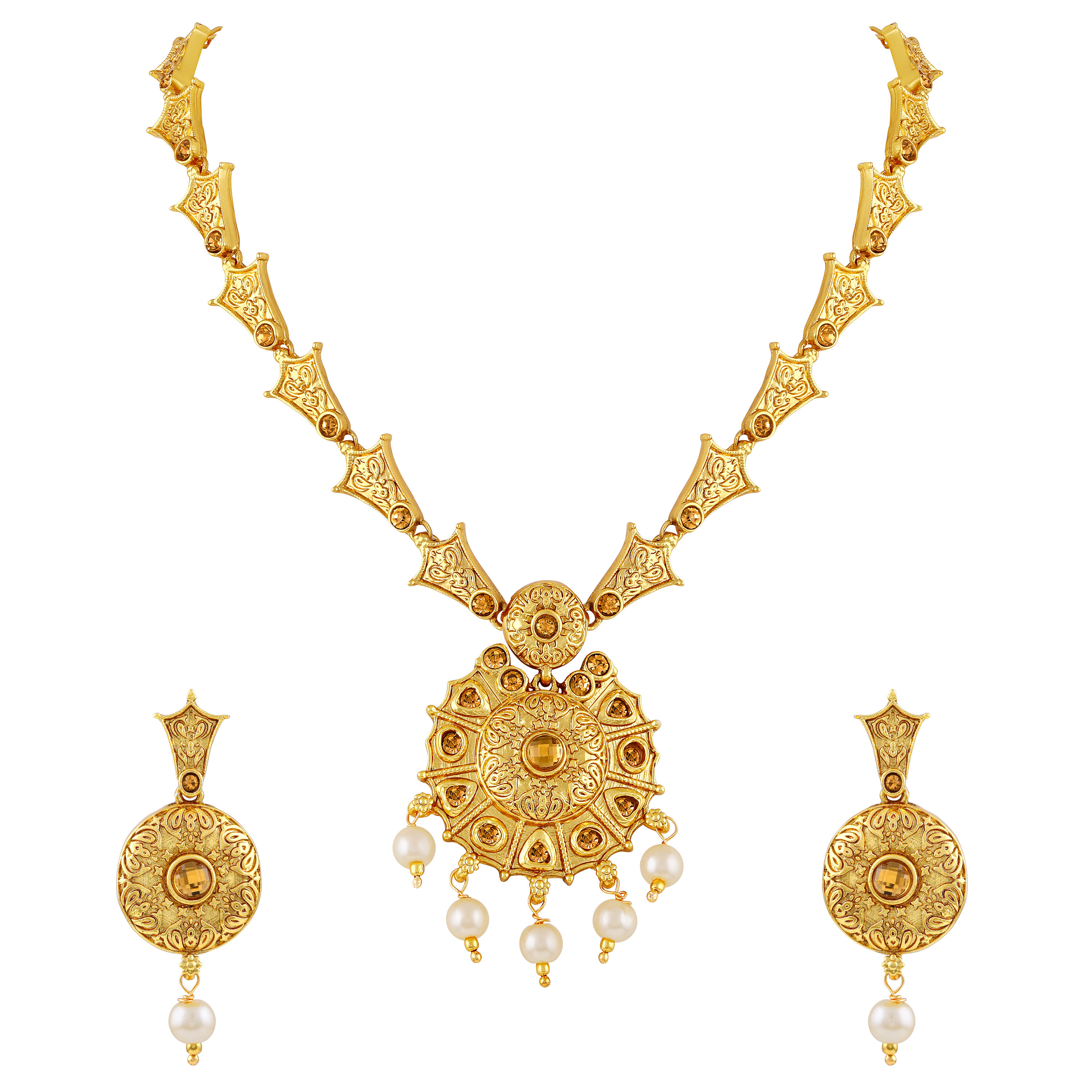 Asmitta Traditional Flower Design Gold Plated Necklace Set Buy Asmitta