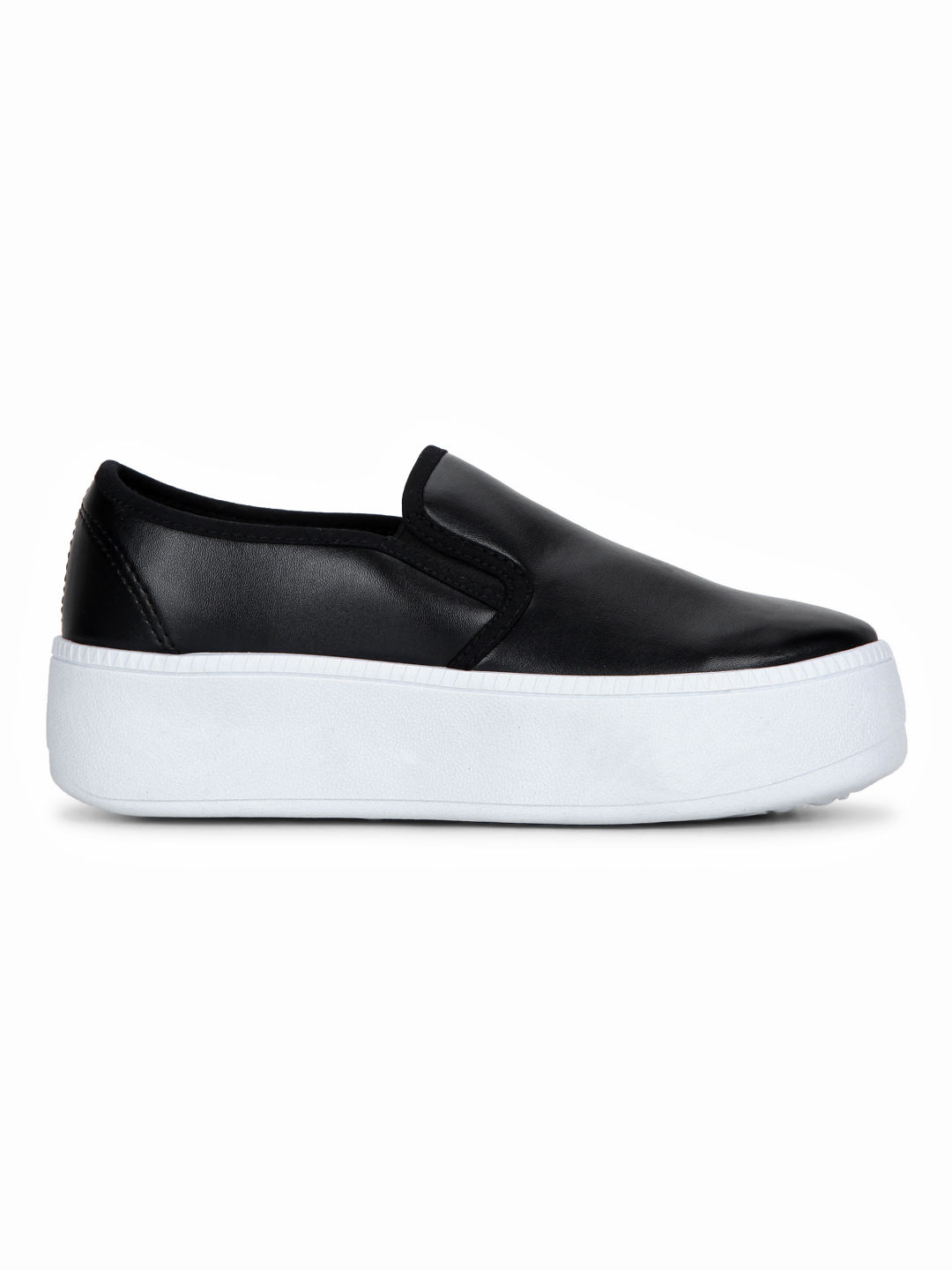 Buy Truffle Collection Black Pu Slip-on Sneakers Online