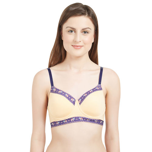Buy SOIE Women's Padded Non-Wired Full Coverage Bra with Printed Border -  Nude Online