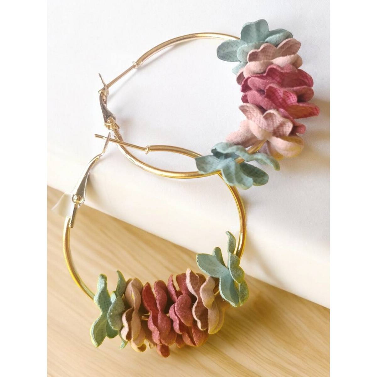 OOMPH Gold Tone Multi-Color Floral Hoop Fashion Earrings
